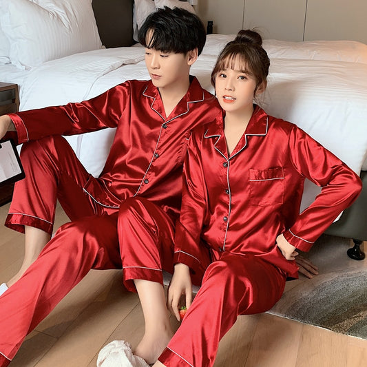 Satin Solid Color Sleepwear classic pyjama set