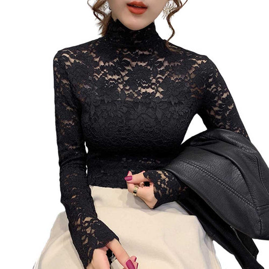 Turtleneck Long Sleeve Lace Top