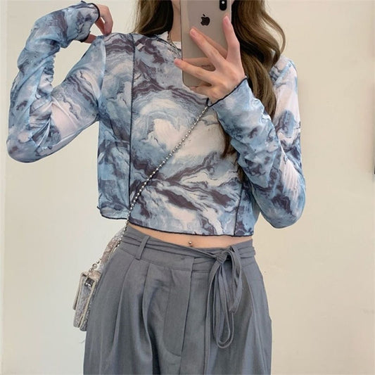 Women Tie-dye Printed Summer Sun-proof Cropped Tops