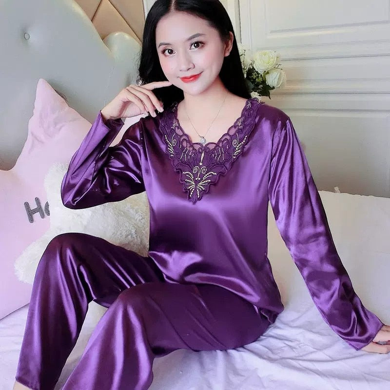 New Plus Size Satin Pajamas Set