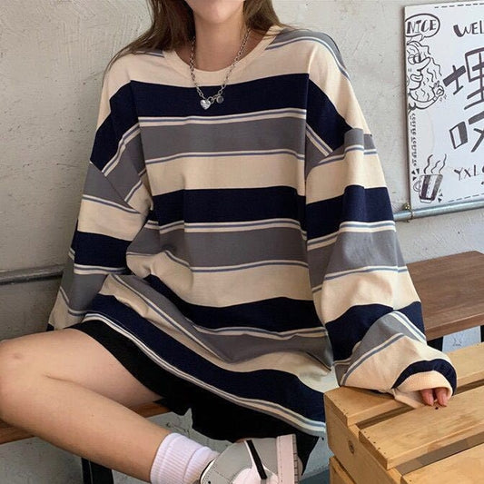 Long Sleeve striped Streetwear Oversized top