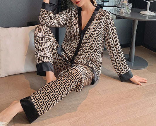 Summer Ladies satin Polyester Pajama Set