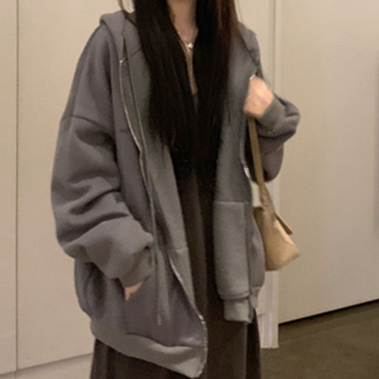 Women Solid Color Zipper Hoodies