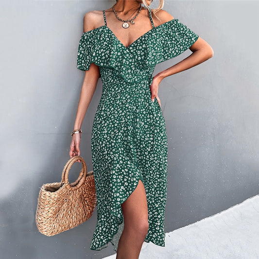Women Off Shoulder Ruffles Casual Beach Dresses