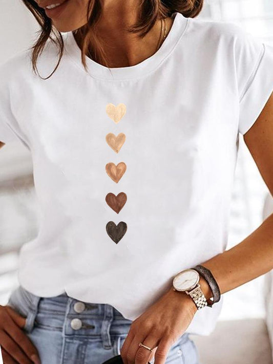 Women Love Heart Watercolor Sweet Print T-shirts