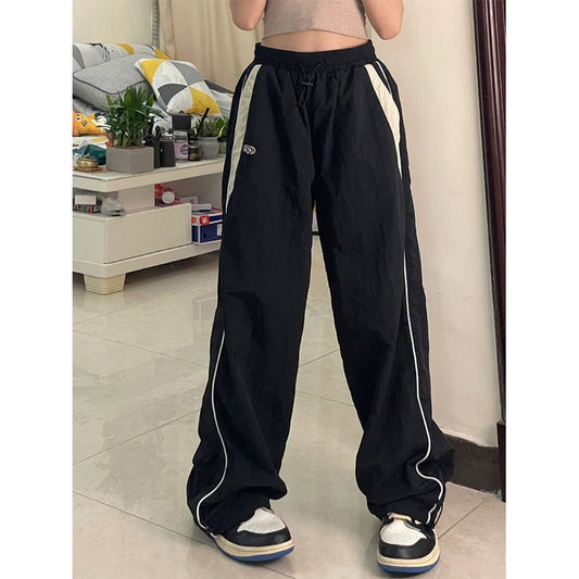 Women Spring Retro Solid Loose Drawstring Trousers