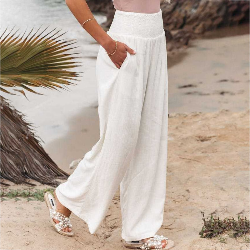 Women Cotton Linen Loose Wide Leg Pants