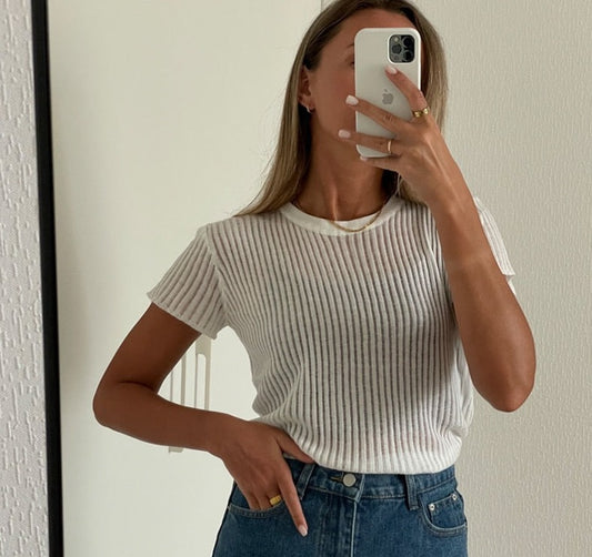 Round neck short sleeve Ribbed Top