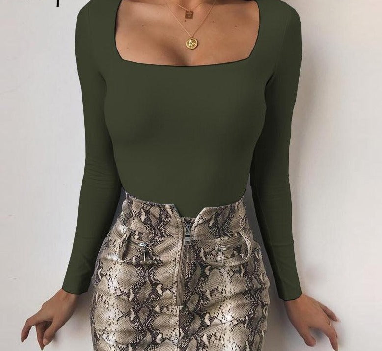 Square neck Long Sleeve Bodysuit