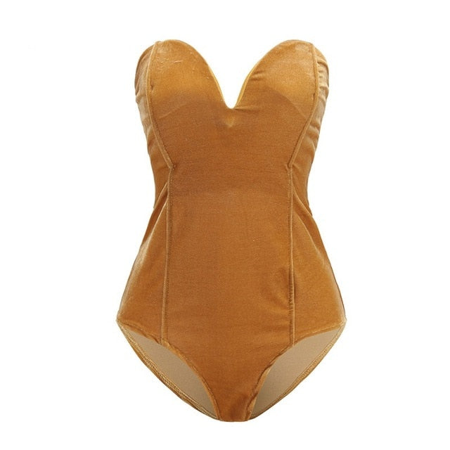 Strapless Velvet Bodysuit Gold S