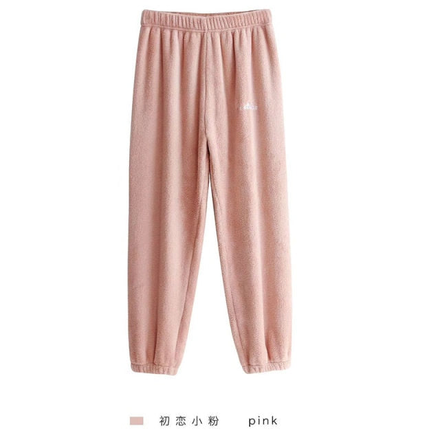 Flannel Winter Solid colour Pyjamas Pants-Pink One Size