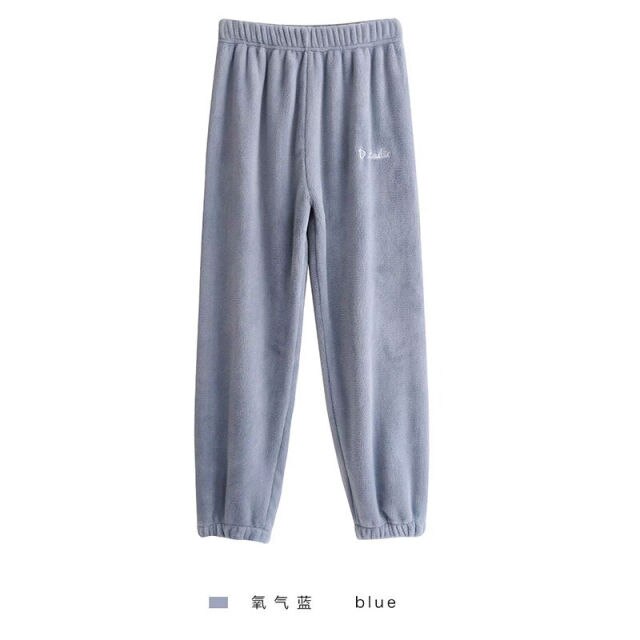 Flannel Winter Solid colour Pyjamas Pants-Blue One Size