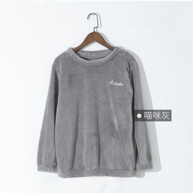 Flannel Winter Solid colour Pyjamas Tops-Gray One Size