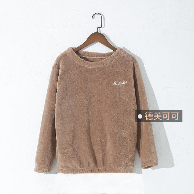 Flannel Winter Solid colour Pyjamas Tops-Coffee One Size