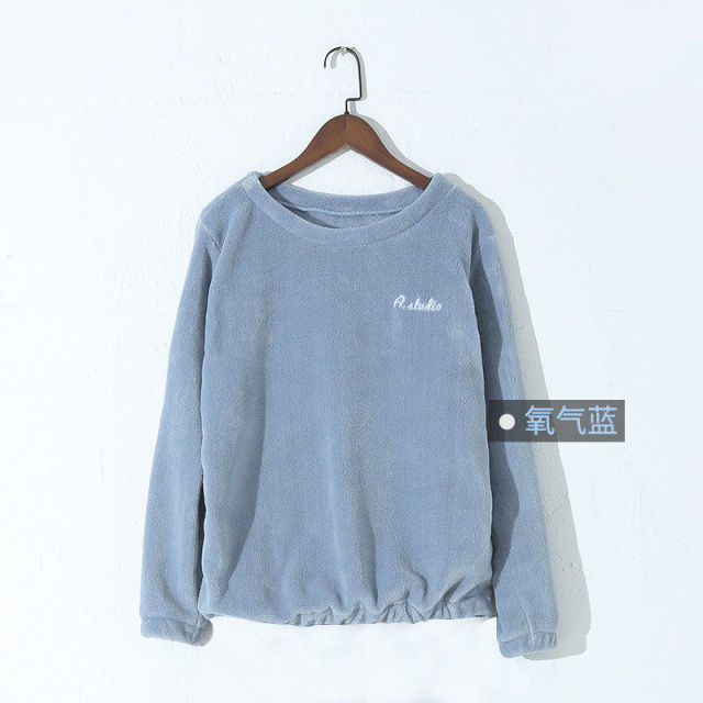 Flannel Winter Solid colour Pyjamas Tops-Blue One Size