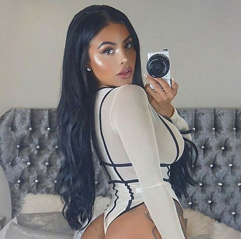 Sheer Mesh Lace Striped Bodysuit