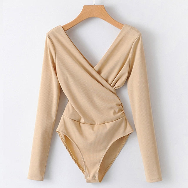Long Sleeve Backless Wrap Bodysuit