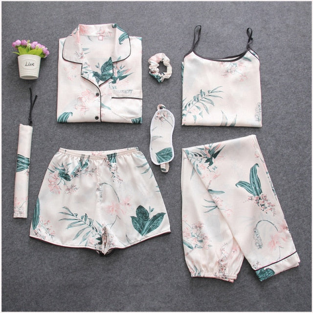 Seven-Piece Satin women's Pyjama Set