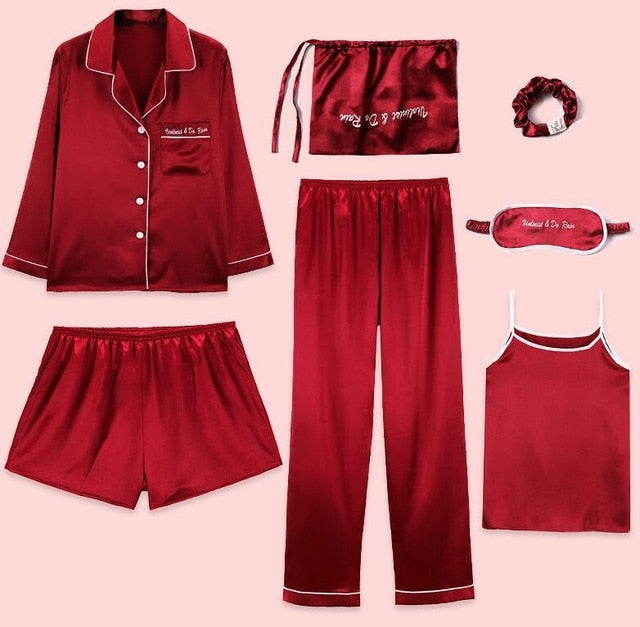Seven-Piece Satin women's Pyjama Set