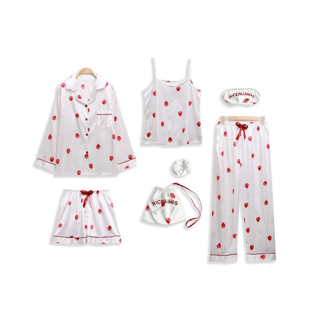 Seven-Piece Satin women's Pyjama Set baicao