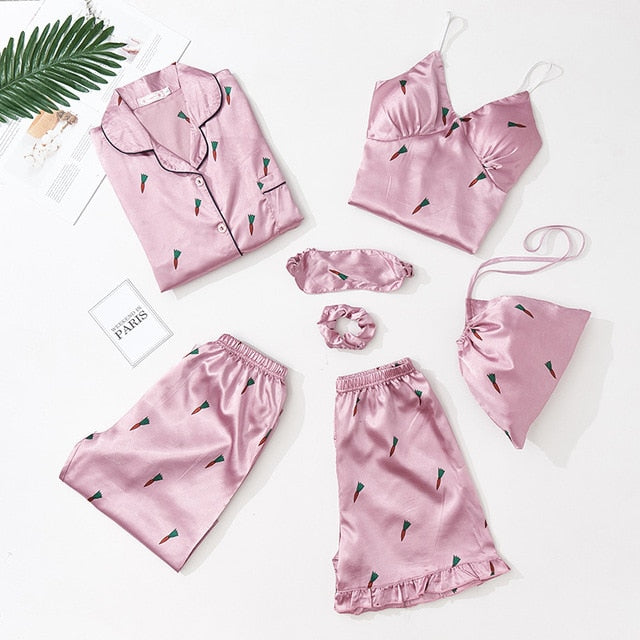 Seven-Piece Satin women's Pyjama Set