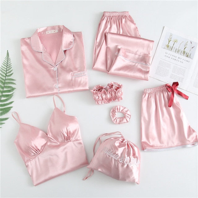 Seven-Piece Satin women's Pyjama Set