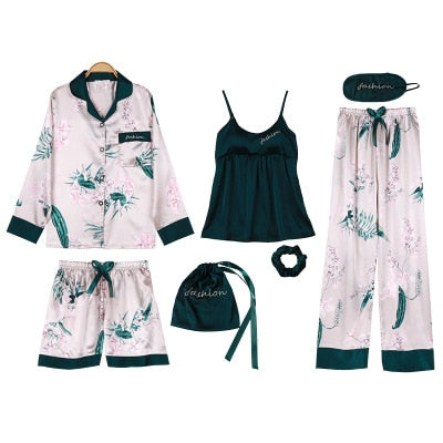 Seven-Piece Satin women's Pyjama Set FengYe