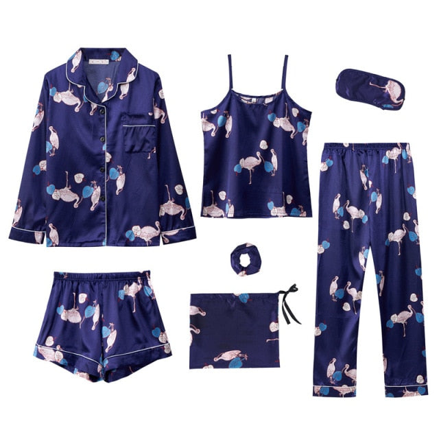 Seven-Piece Satin women's Pyjama Set