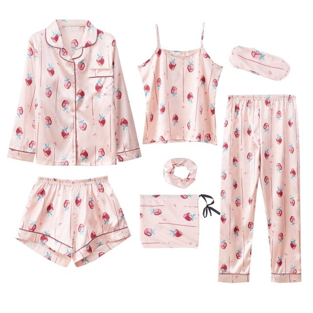 Seven-Piece Satin women's Pyjama Set 8256