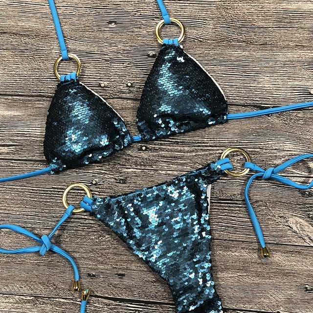 Halter neck Sequin Bikini Set