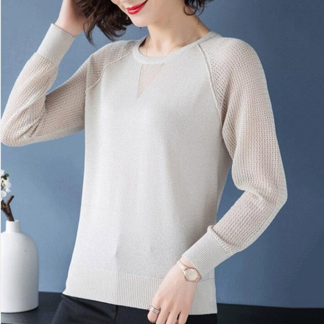 Round neck Long Sleeve Casual Jumper sweatshirt Beige
