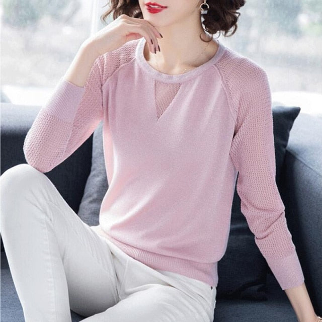 Round neck Long Sleeve Casual Jumper sweatshirt Pink