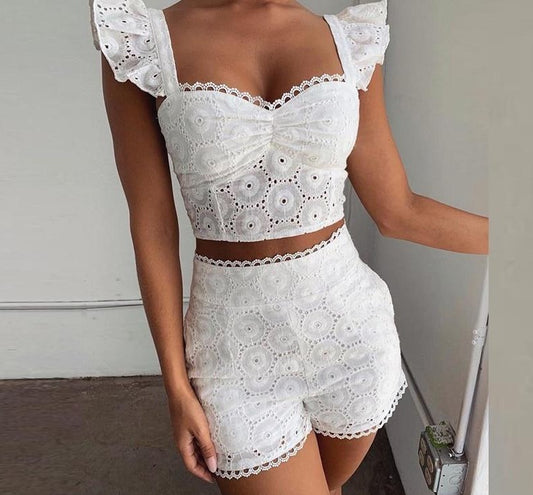 Lace Ruffles Top & Shorts Set