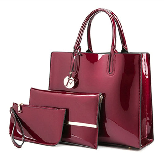 Patent faux leather Handbag Set