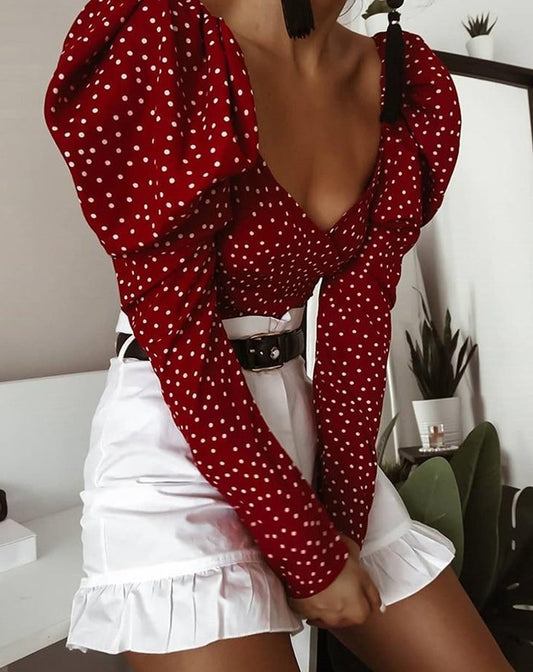 Vintage Polka Dot Puff Long Sleeve Top