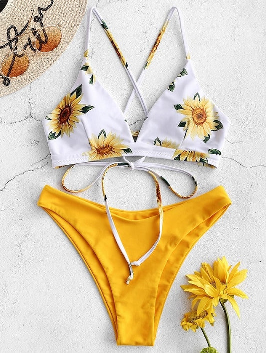 Sunflower Printed Bikini Set