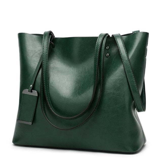 Large Faux Leather shoulder Bag Green