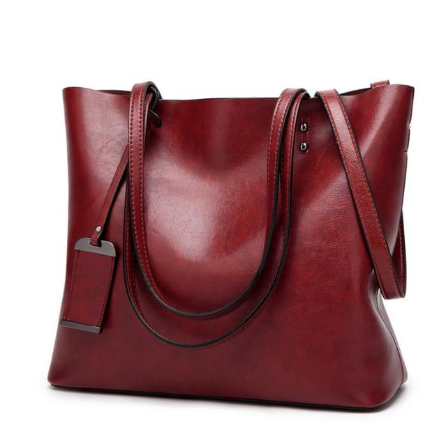 Large Faux Leather shoulder Bag Burgundy