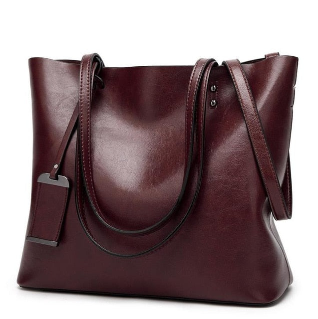 Large Faux Leather shoulder Bag Coffee