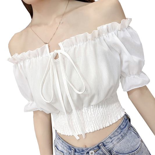 Chiffon off shoulder crop top