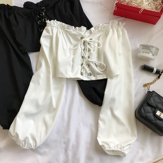 White Off Shoulder Long Sleeve Top
