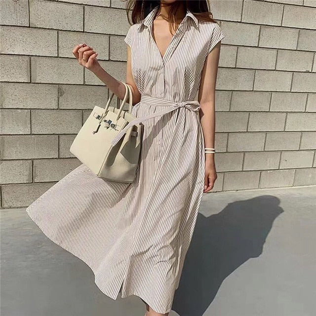 Short sleeve stripped Shirt Dress