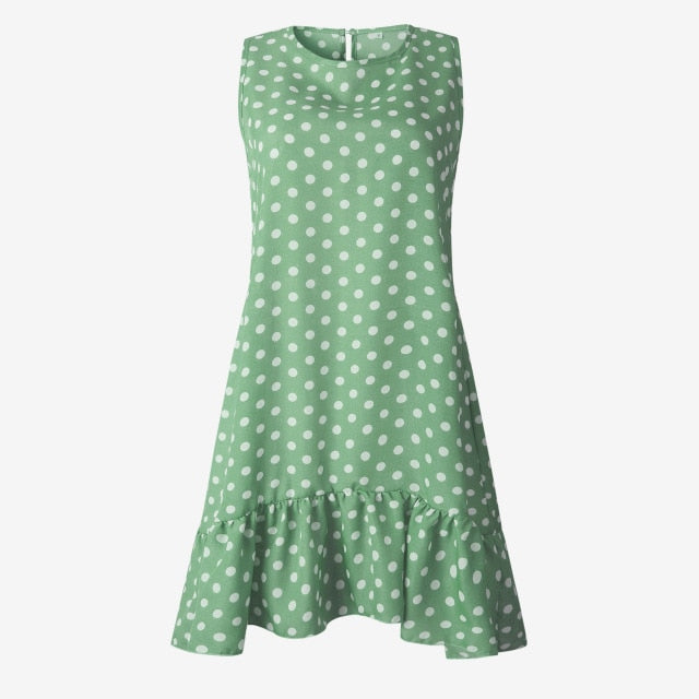 Polka Dot Chiffon Sleeveless Sundress Green