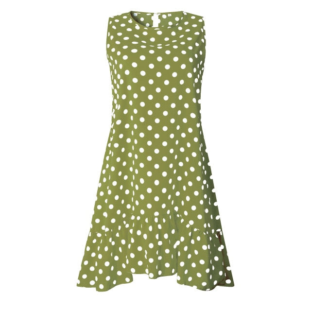Polka Dot Chiffon Sleeveless Sundress Light Green S