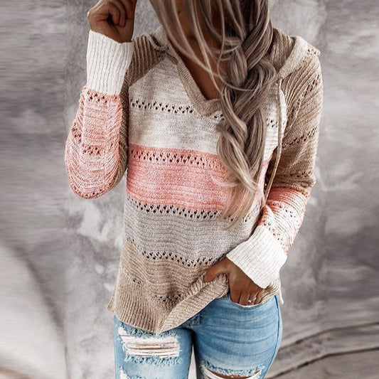 Knitted Patchwork Hoodie Sweatshirt
