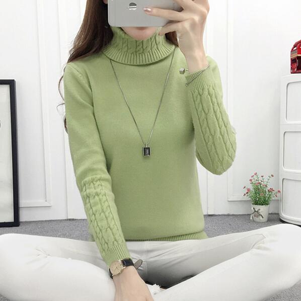 Turtleneck Winter Sweater for Women Army Green