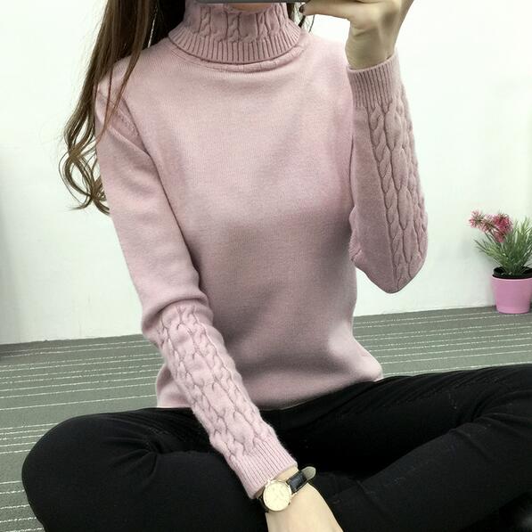 Turtleneck Winter Sweater for Women Pink