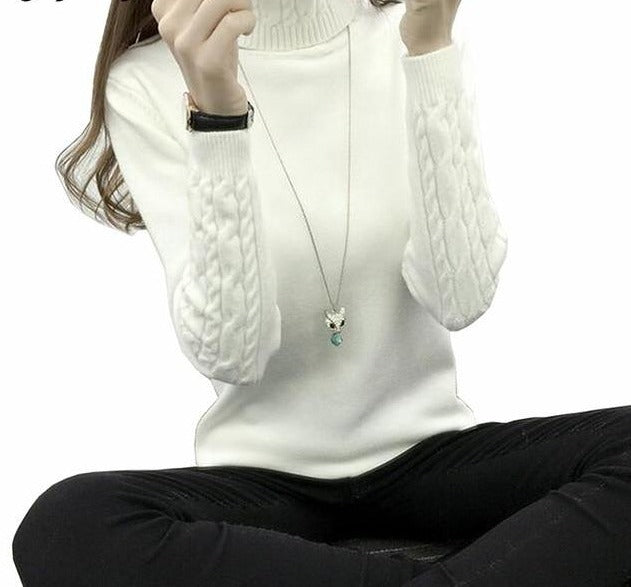 Turtleneck Winter Sweater for Women white