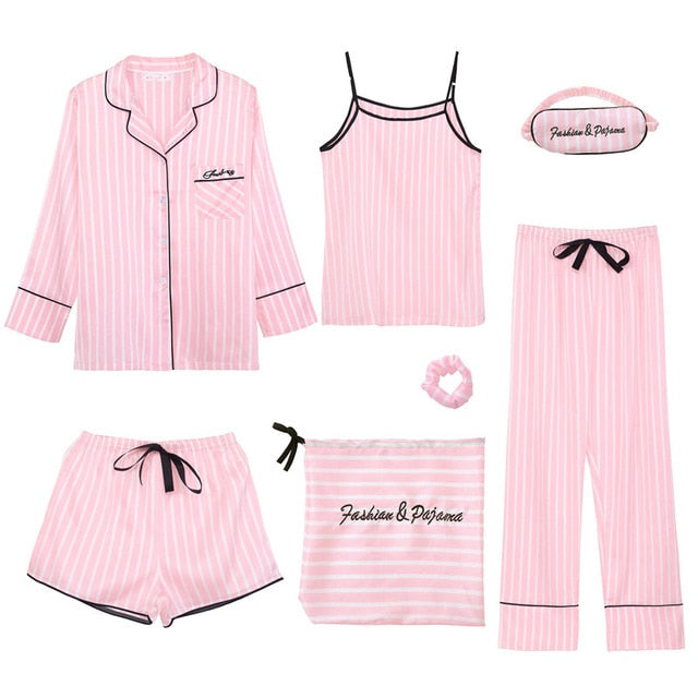 Youthful seven-Piece Satin Pyjamas Set