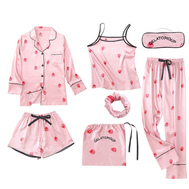 Youthful seven-Piece Satin Pyjamas Set